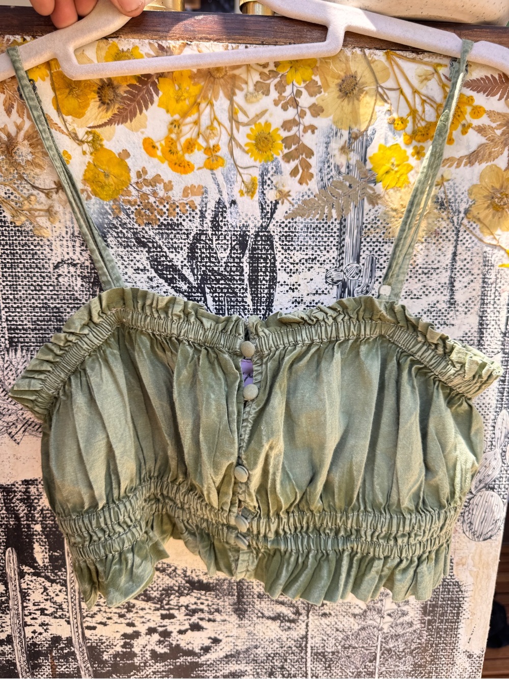 Urban Outfitters Sage Green Smocked Cropped Tank
